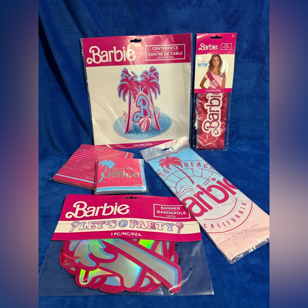 Barbie Set of Beach Party Supplies Pink Blue Party City NWT